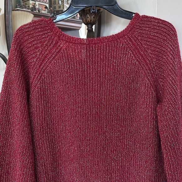 ANTHROPOLOGIE MOTH Tanwen Bell Sleeve Pullover Sweater Crewneck Maroon Metallic - Picture 7 of 16